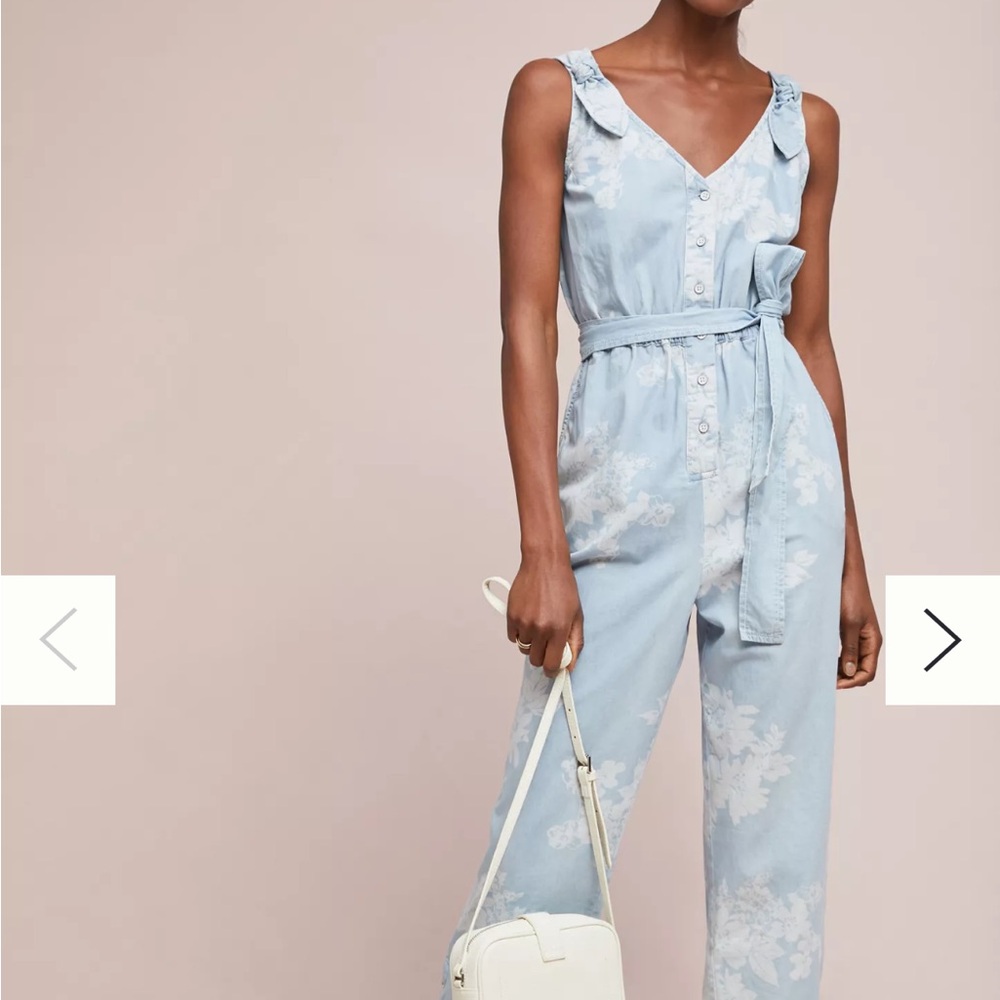 Anthropologie Light Blue Floral Jumpsuit